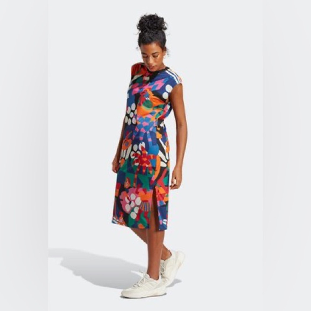 NWT Farm Rio X Adidas Performance Multi Color Floral Print Midi Dress Size XS